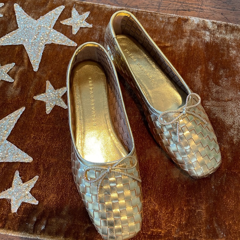 Freda Salvador Gold Jada Woven Ballet Flats